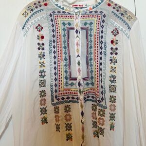Johnny Was White Embroidered Blouse